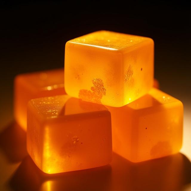 Firkantede glaskarameller med guldflager indeni